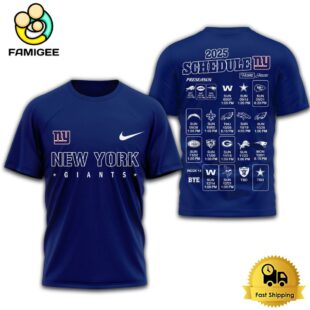 Limited Edition NFL New York Giants Schedule 2025 T Shirt