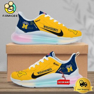 NCAA Michigan Wolverines Team Logo Custom Women's Rainbow Atmospheric Cushion Running Shoes