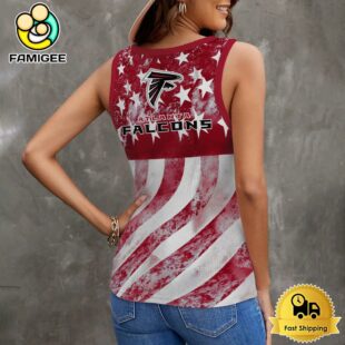 NFL Atlanta Falcons USA Flag Graphic Women V-Neck Ribbed Tank Top