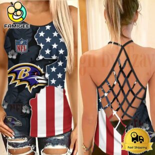 NFL Baltimore Ravens American Flag Criss Cross Back Tank Top