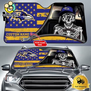 NFL Baltimore Ravens Skeleton Funny Custom Auto Sun Shade