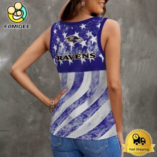 NFL Baltimore Ravens USA Flag Graphic Women V-Neck Ribbed Tank Top