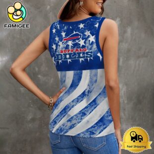 NFL Buffalo Bills USA Flag Graphic Women V-Neck Ribbed Tank Top