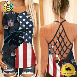 NFL Carolina Panthers American Flag Criss Cross Back Tank Top