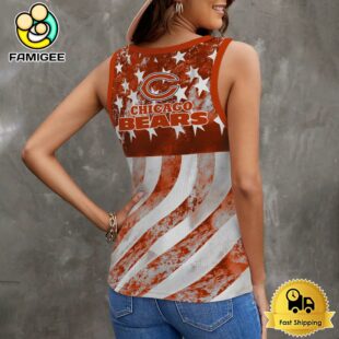 NFL Chicago Bears USA Flag Graphic Women V-Neck Ribbed Tank Top