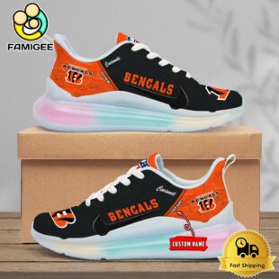 NFL Cincinnati Bengals Team Logo Custom Women's Rainbow Atmospheric Cushion Running Shoes