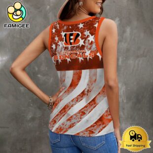 NFL Cincinnati Bengals USA Flag Graphic Women V-Neck Ribbed Tank Top