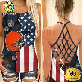 NFL Cleveland Browns American Flag Criss Cross Back Tank Top