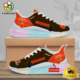 NFL Cleveland Browns Team Logo Custom Women's Rainbow Atmospheric Cushion Running Shoes