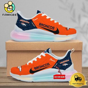 NFL Denver Broncos Team Logo Custom Women's Rainbow Atmospheric Cushion Running Shoes