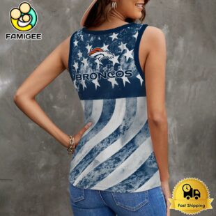 NFL Denver Broncos USA Flag Graphic Women V-Neck Ribbed Tank Top