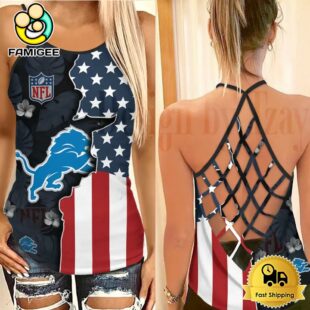 NFL Detroit Lions American Flag Criss Cross Back Tank Top