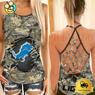 NFL Detroit Lions Women’s Camo Custom Criss Cross Back Tank Top