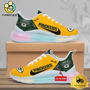NFL Green Bay Packecrs Team Logo Custom Women's Rainbow Atmospheric Cushion Running Shoes