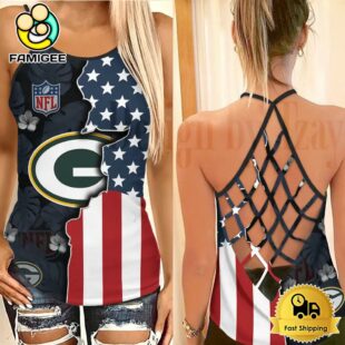 NFL Green Bay Packers American Flag Criss Cross Back Tank Top
