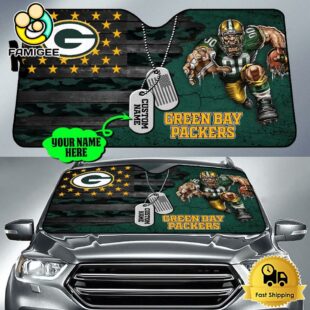 NFL Green Bay Packers Mascot Breaks Through The Line Custom Auto Sun Shade