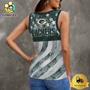 NFL Green Bay Packers USA Flag Graphic Women V-Neck Ribbed Tank Top