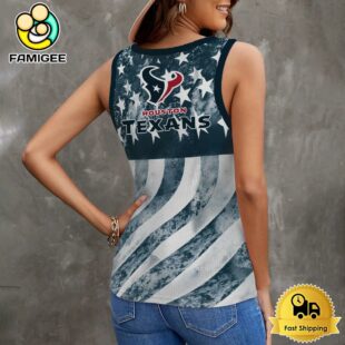 NFL Houston Texans USA Flag Graphic Women V-Neck Ribbed Tank Top