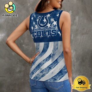 NFL Indianapolis Colts USA Flag Graphic Women V-Neck Ribbed Tank Top
