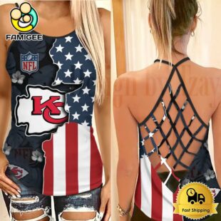NFL Kansas City Chiefs American Flag Criss Cross Back Tank Top
