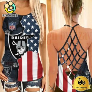 NFL Las Vegas Raiders American Flag Criss Cross Back Tank Top