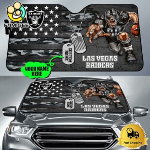 NFL Las Vegas Raiders Mascot Breaks Through The Line Custom Auto Sun Shade