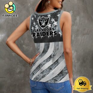 NFL Las Vegas Raiders USA Flag Graphic Women V-Neck Ribbed Tank Top