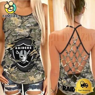NFL Las Vegas Raiders Women’s Camo Custom Criss Cross Back Tank Top
