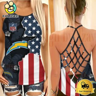 NFL Los Angeles Chargers American Flag Criss Cross Back Tank Top