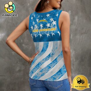 NFL Los Angeles Chargers USA Flag Graphic Women V-Neck Ribbed Tank Top