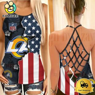 NFL Los Angeles Rams American Flag Criss Cross Back Tank Top