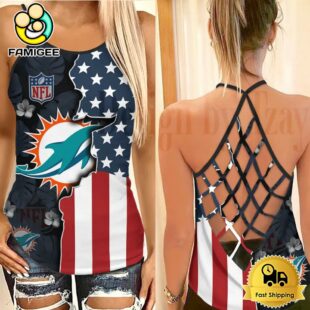 NFL Miami Dolphins American Flag Criss Cross Back Tank Top