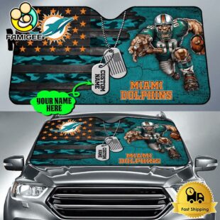 NFL Miami Dolphins Mascot Breaks Through The Line Custom Auto Sun Shade