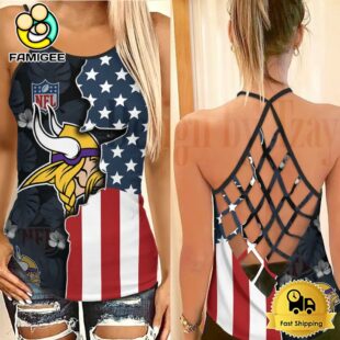 NFL Minnesota Vikings American Flag Criss Cross Back Tank Top