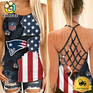 NFL New England Patriots American Flag Criss Cross Back Tank Top