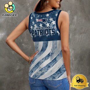 NFL New England Patriots USA Flag Graphic Women V-Neck Ribbed Tank Top