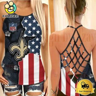 NFL New Orleans Saints American Flag Criss Cross Back Tank Top