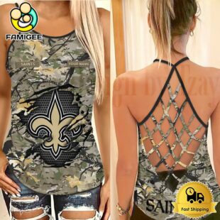 NFL New Orleans Saints Women’s Camo Custom Criss Cross Back Tank Top