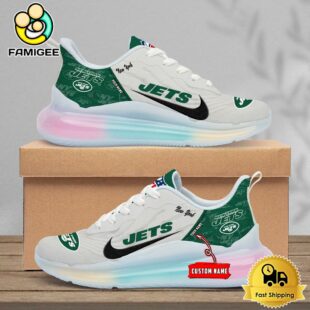 NFL New York Jets Team Logo Custom Women's Rainbow Atmospheric Cushion Running Shoes