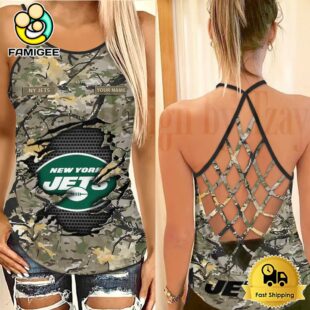 NFL New York Jets Women’s Camo Custom Criss Cross Back Tank Top