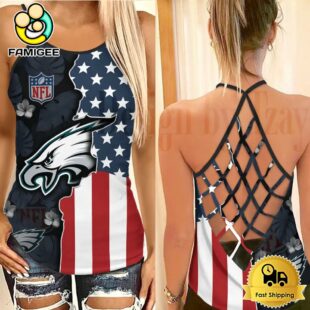 NFL Philadelphia Eagles American Flag Criss Cross Back Tank Top