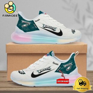 NFL Philadelphia Eagles Team Logo Custom Women's Rainbow Atmospheric Cushion Running Shoes
