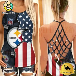NFL Pittsburgh Steelers American Flag Criss Cross Back Tank Top