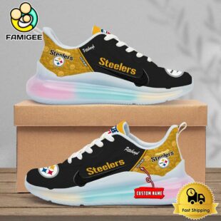 NFL Pittsburgh Steelers Team Logo Custom Women's Rainbow Atmospheric Cushion Running Shoes