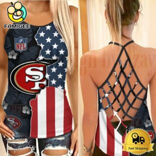NFL San Francisco 49ers American Flag Criss Cross Back Tank Top