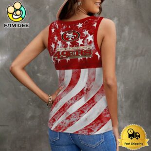 NFL San Francisco 49ers USA Flag Graphic Women V-Neck Ribbed Tank Top