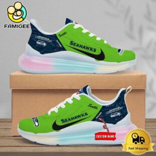 NFL Seattle Seahawks Team Logo Custom Women's Rainbow Atmospheric Cushion Running Shoes