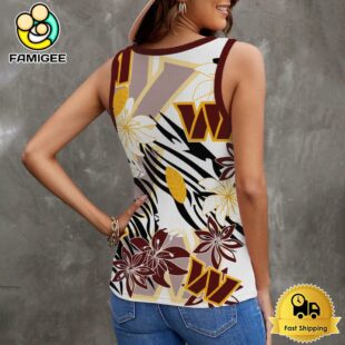NFL Washington Commanders Football Team Summer Flower Pattern Women V-Neck Ribbed Tank Top