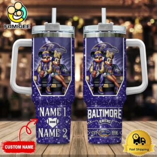 Baltimore Ravens NFL Mickey And Minnie Couple Custom 40oz Stanley Cup Tumbler