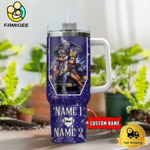 Baltimore Ravens NFL Mickey And Minnie Couple Custom 40oz Stanley Cup Tumbler